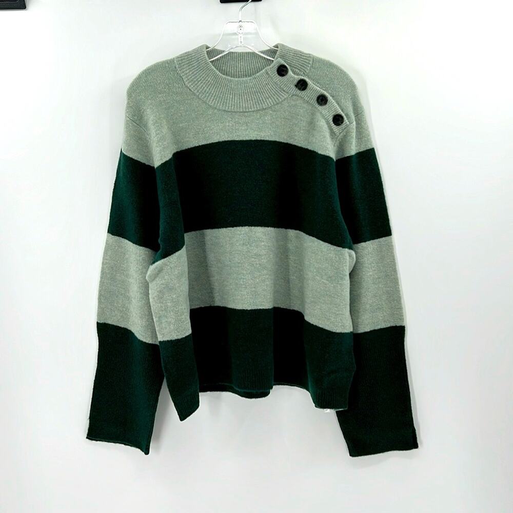 Whistles Stripe Button Neck Jumper Sweater - Green - XL - New with tags - Picture 2 of 9